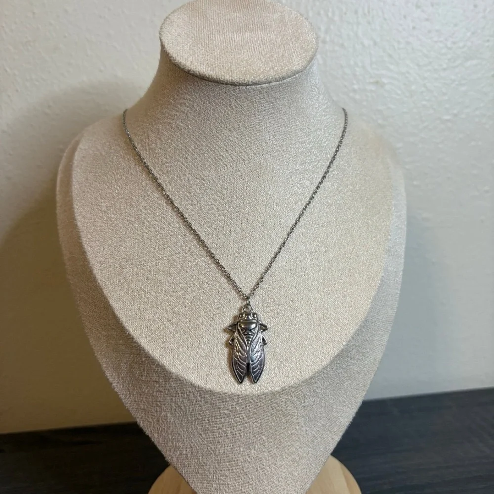 Handmade Silver Cicada Necklace | Waterproof & Tarnish Resistant - Picture 2 of 5